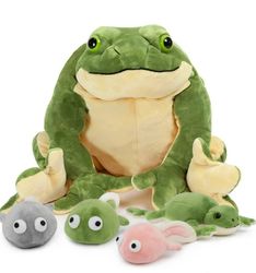 22" Giant Frog Stuffed Animal with 4 Babies Plush Toy -Green-Frog
