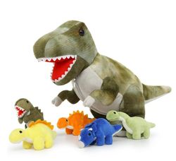 19.6" Giant Stuffed Dinosaur Soft Plush Animal Toys T-Rex Dinosaur with 5 Cute Babies-Multicolor-Dinosaur