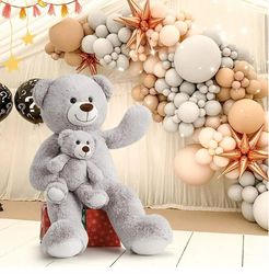Mommy and Baby Giant Teddy Bear 39" Bear Stuffed Animal Plush Toy Gray