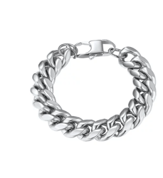 cuban link men bracelets 14mm silver chain bracelet women jewelry gift, 19cm