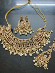 Pearl white Indian Bridal Jewelry/ Polki choker set/ Gold Choker/ Jhumka earrings/ Indian Jewelry/ Pakistani wedding nec