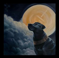 large oil painting black dog