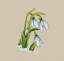 Snowdrops Cross Stitch Pattern - White Flowers Counted Cross Stitch Tutorial - Spring Embroidery Design