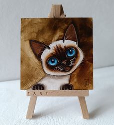 Siamese kitten oil painting Animal Picture Cat Art 3.9*3.9"