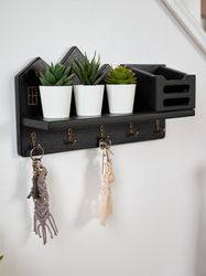 Key holder with a shelf and pocket for wall / Key rack / Key Organizer / Wooden key holder for wall