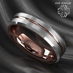 6 mm ATOP Tungsten Carbide Ring Silver Stripe Comfit Wedding Band Men Women