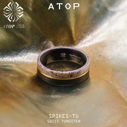 8 mm ATOP Deer Antler Rose Gold Plated Men's Wedding Band Tungsten Ring