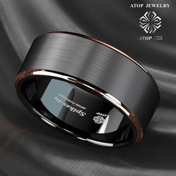 8 mm Black Tungsten Brushed Rose Gold for Mens Wedding Band Ring ATOP Jewelry