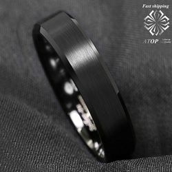 6 mm Classic Black Brushed Tungsten Carbide Ring Bridal Band ATOP Men's Jewelry
