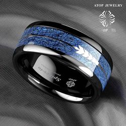 8 mm Dome Black Multidimensional Blue Tungsten Ring Bridal Band ATOP Jewelry