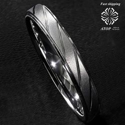 6 mm Silver Tungsten Ring Sandblasted Finish Groove Wedding Band ATOP Jewelry