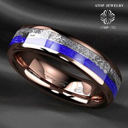 6 mm Rose Gold Tungsten Ring Lasurite Fine Silver Arrow ATOP Mens Wedding Band