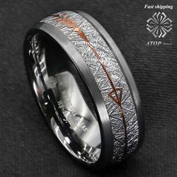 8 mm Rock Gray Brushed Dome Tungsten Ring Silver Rose Gold Arrow ATOP Jewelry