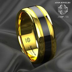 ATOP 8 mm Men's Jewelry Black Dome Gold Tungsten Ring Wedding ring Bridal Free Shipping