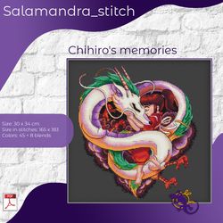 Chihiro's memories, relax,cross stitch, embroidery pattern,Studio Ghibli, Haku, spirited away