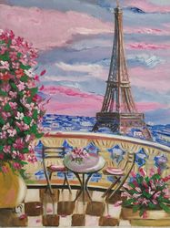 Eiffel tower in Paris oil painting miniature