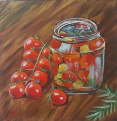 Tomatos, Still life acrylic painting 8x8inch