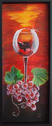 Wine glass with grapes, still life wall deco 22x52cm