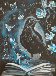 Black raven and his secrets acrylic painting 30x40cm 11.8x 15.7inch