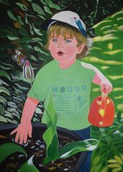 Boy portrait with a butterfly in the garden 50x70cm