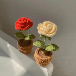 Crochet Mother Day Flower Rose, Mini Crochet Rose Pot, Mother Day Gift