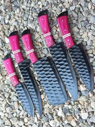 handmade kitchen knife set with leather sheath