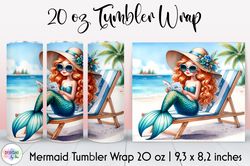 mermaid on the beach tumbler wrap design png
