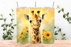 baby giraffe sunflowers tumbler wrap png