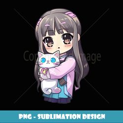 Anime and Cats Kawaii Cute Teen Otaku Girl with Cat - Signature Sublimation PNG File