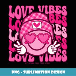 Retro Groovy LOVE Vibes Valentines Day Heart Eyes Happy Face - PNG Transparent Sublimation File