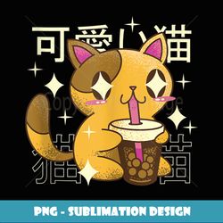 Boba Cat Kawaii Anime Japanese Food Girls Official nager - High-Resolution PNG Sublimation File