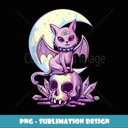 Pastel Goth Wiccan Cat Cute Creepy Witchy Cat and Skull - Decorative Sublimation PNG File