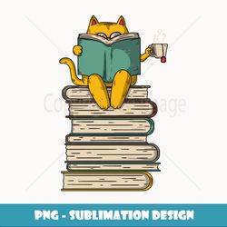 reading cat funny book & tea lover gift - unique sublimation png download