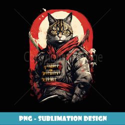 retro japanese cat samurai tattoo graphic ninja kawaii - creative sublimation png download