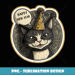 happy new year funny new year's eve cat party hat nye - modern sublimation png file