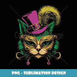 mardi gras cat with hat glasses women kids - professional sublimation digital download