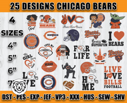 bundle 25 designs chicago bears embroidery, nfl chicago bears embroidery, nfl embroidery files, chicago bears embroidery