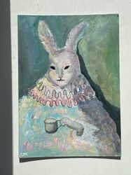 Hare Oil Painting Original Art Cute Rabbit