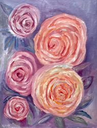 Rose Oil Painting Flowers Peonies Original Art