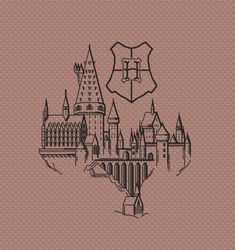 Hogwarts Harry Potter Monochrome Blackwork Backstitch Pattern PDF