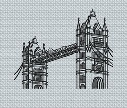 London Tower Bridge Monochrome Blackwork Backstitch Pattern PDF