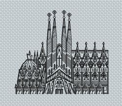 Sagrada Familia Barcelona Monochrome Blackwork Backstitch Pattern PDF