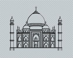 Tadj Mahal Agra India Monochrome Blackwork Backstitch Pattern PDF