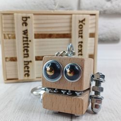 Wooden Keychain for Boyfriend/Girlfriend, Funny Wooden Robots for Dorm Room, Wooden Toys, Backpack or Bag Accessories