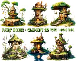 Forest fairy house clipart, fairy tale clipart set, fairy tale graphics, fantasy clipart, instant download, 1