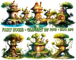 Forest fairy house clipart, fairy tale clipart set, fairy tale graphics, fantasy clipart, instant download, 2