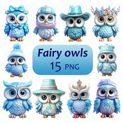 Fairytale owl clipart, children's graphics, cute owl 15 Png for instant download, digital owl, Scrapbooking, Card Making