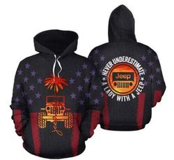 Jeep Us Flag Never Underestimate A Lady With Jeep Hoodie Design 3D Full Printed Sizes S - 5XL - NABW270