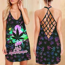 cannabis criss cross open back camisole tank top design 3d size s - 3xl - ca102139