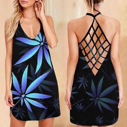 cannabis criss cross open back camisole tank top design 3d size s - 3xl - ca102145